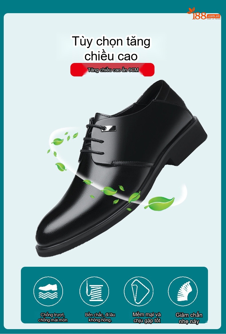 Giày Tây Buộc Dây Nam Da Bóng Tăng Chiều Cao Đế Khoảng 3cm Lót Lông Màu Đen, Nâu chi tiết 4