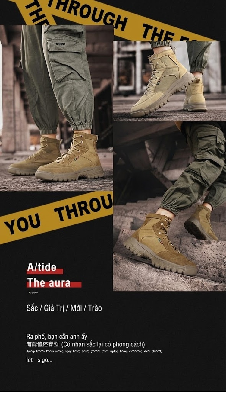 Giày Boot Martin Nam Cao Cổ Vải Canvas Đế Cao 4cm chi tiết 3