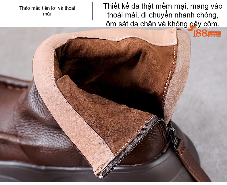 Boot Nữ Da Bò Cổ Ngắn Đế Bánh Mì Chiều Cao Đế Khoảng 5cm Khoá Kéo Sau Màu Đen, Nâu chi tiết 8