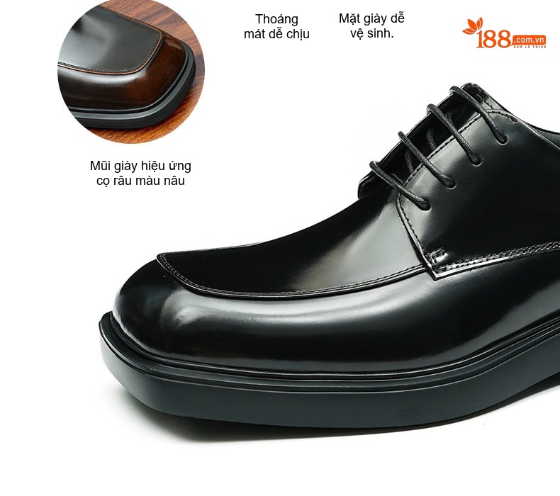 Giày Tây Buộc Dây Nam Da Bóng Chiều Cao Đế Khoảng 3.5cm Màu Đen, Nâu chi tiết 8