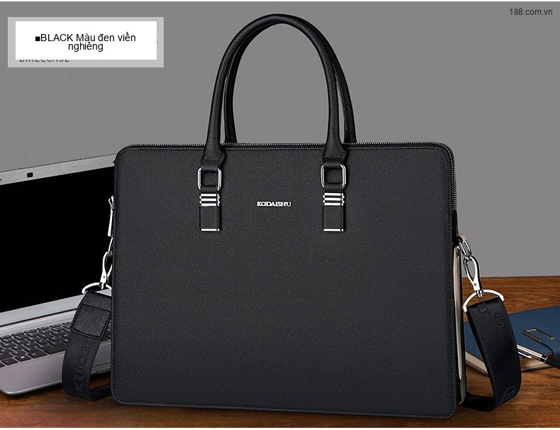 Túi Xách Tay Nam Công Sở Da Mờ Đeo Chéo Đựng Laptop Màu Đen chi tiết 15