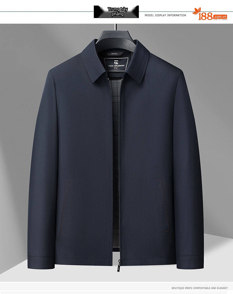 Áo Khoác Bomber Nam Cổ Bẻ Màu Đen, Xám, Xanh Navy chi tiết 12