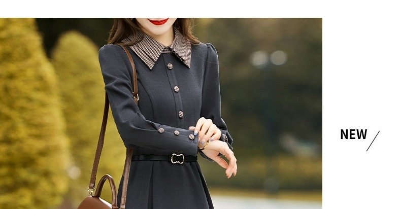 Váy Liền Thân Nữ Thu Đông dáng chữ A Chiết Eo Tay Dài Màu Nâu, Đen chi tiết 21