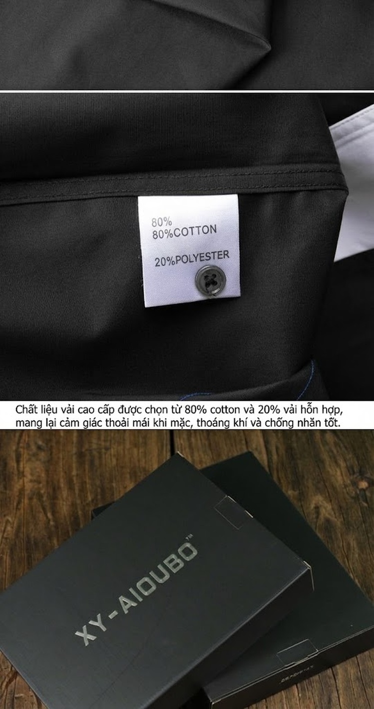 Áo Sơ Mi Nam Cotton Dáng Ôm Màu Trắng, Đen, Xanh chi tiết 11
