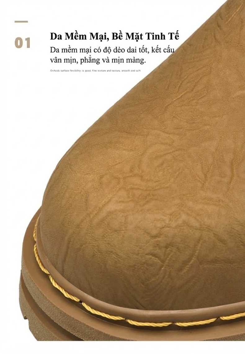 Giày Martin Cổ Thấp Nam Da Mờ Buộc Dây Phong Cách Công Sở Đế Cao 4cm chi tiết 7