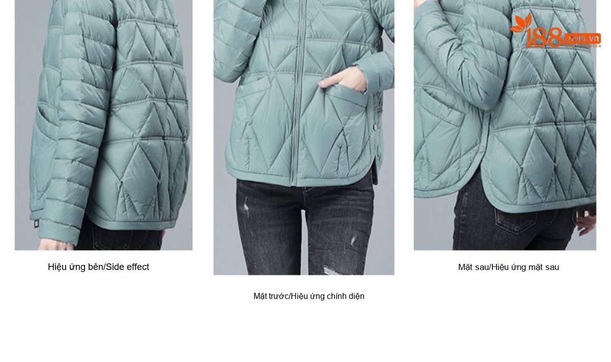 Áo Khoác Phao Nữ Cotton Dáng Ngắn Mỏng Nhẹ Phong Cách Hàn Quốc Màu Xanh, Trắng, Đen chi tiết 5