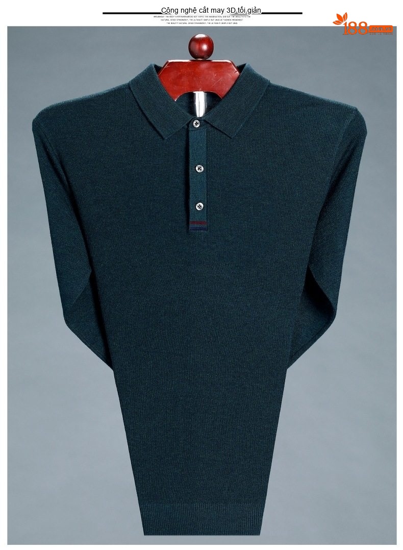 Áo Thun Polo Nam Dài Tay Dệt Kim Cashmere Phong Cách Doanh Nhân Màu Đỏ Rượu, Xám, Xanh Dương, Xanh Lá... chi tiết 21