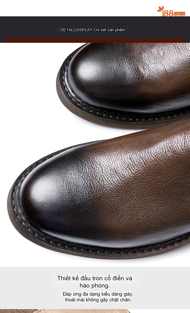 Boot Nam Da Bò Cao Cổ Chiều Cao Đế Khoảng 3cm Dáng Chelsea Màu Đen, Nâu chi tiết 8