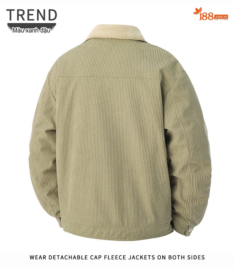 Áo Khoác Nam Cổ Bẻ Vải CORDUROY Dáng Bomber Màu Đen, Kem, Xanh Olive chi tiết 26
