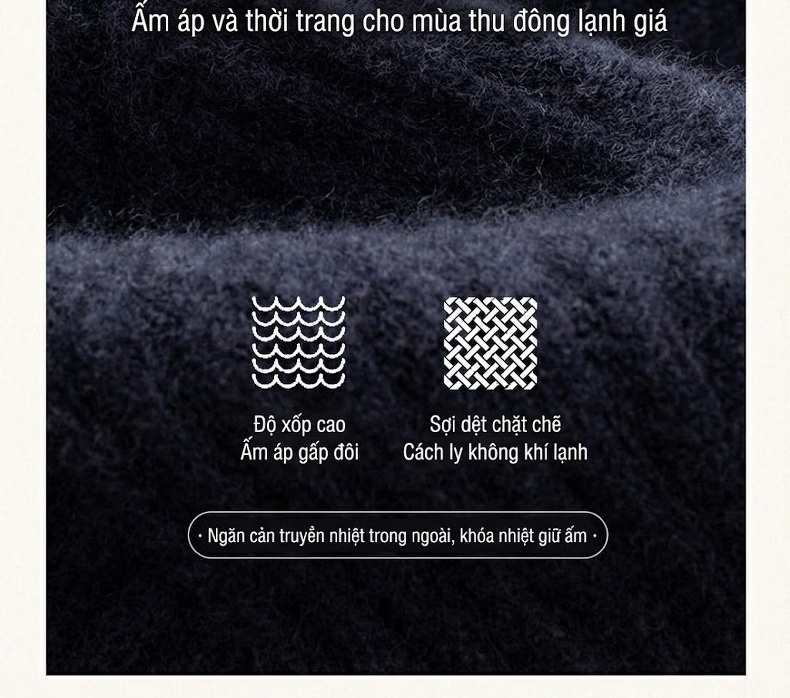 Áo Len Nam 100% Cashmere Dệt Kim Dày Dặn Giữ Ấm Cổ Cao Màu Nâu, Xám, Xanh Navy chi tiết 4
