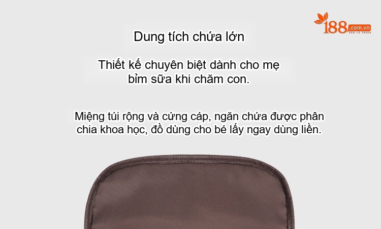 Balo mẹ bỉm sữa da bóng chống thấm, ngăn cách nhiệt bình sữa, ngăn đồ ướt riêng biệt chi tiết 3