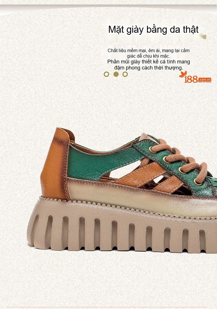 Dép Sandal Nữ Da Bò Quai Dây Đế Bánh Mì Đế Cao 4cm - 5cm Màu Vàng, Xanh, Nâu chi tiết 3