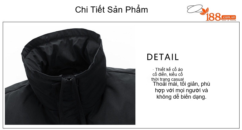 Áo Khoác Phao Nam Nữ Cổ Đứng Size Lớn M-8XL Lót Cotton Dày Dặn Màu Đen, Nâu, Xám, Trắng... chi tiết 4