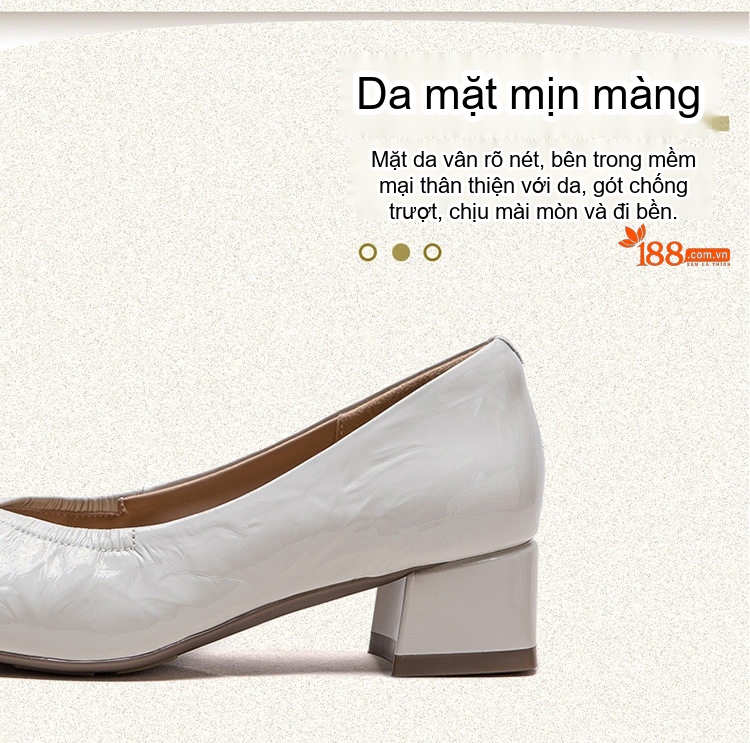 Giày Búp Bê Nữ Da Bò Mũi Vuông Chiều Cao Đế Khoảng 3cm Màu Đen, Trắng chi tiết 4