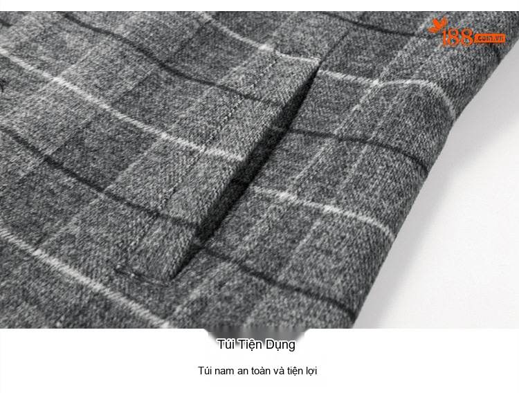 Áo Khoác Dạ Nam Dáng Dài Vừa Cổ chữ Vest Họa Tiết Kẻ Ô Màu Xám, Nâu chi tiết 15