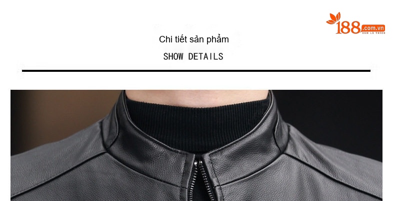 Áo Khoác Da Bò Nam Cao Cấp Dáng Đứng Cổ Trụ Phong Cách Doanh Nhân Màu Đen chi tiết 13