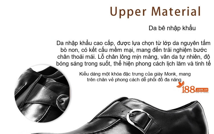 Giày Monkstrap Khóa Cài Nam Da Bò Chiều Cao Đế Khoảng 3cm Màu Đen, Xanh Navy chi tiết 1