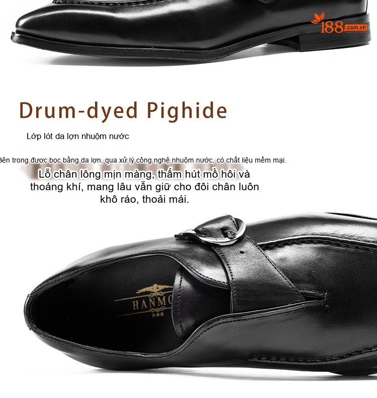 Giày Monkstrap Khóa Cài Nam Da Bò Chiều Cao Đế Khoảng 3cm Màu Đen, Xanh Navy chi tiết 2