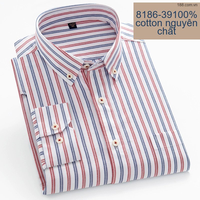 Áo Sơ Mi Nam Tay Dài Cotton Kẻ Sọc Thanh Lịch Phong Cách Công Sở Màu Trắng, Xanh, Đen, Đỏ...
