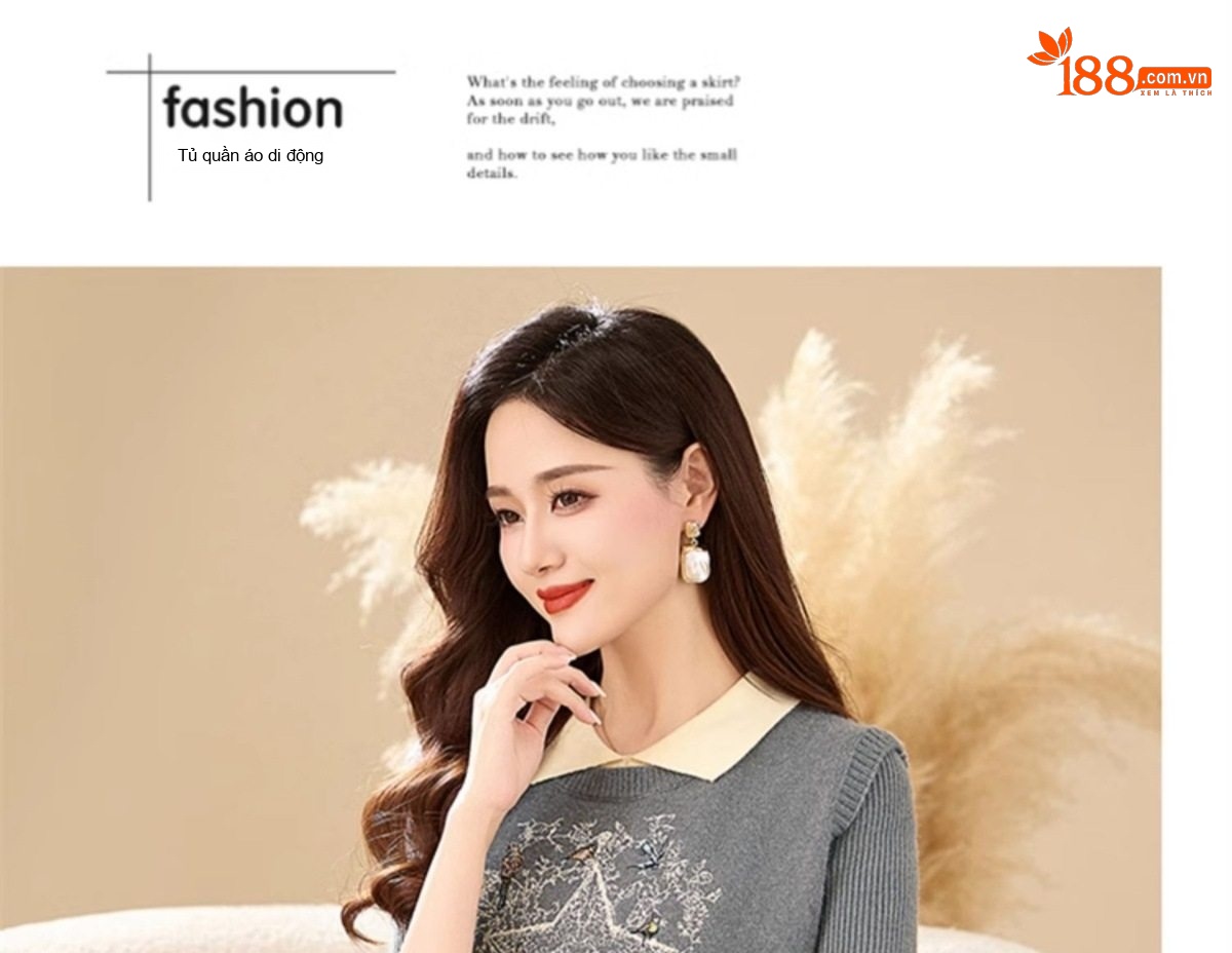 Set Bộ Dệt Kim Áo Và Chân Váy Dáng Dài Thêu Họa Tiết Phong Cách Thời Trang Màu Nâu, Xám chi tiết 29