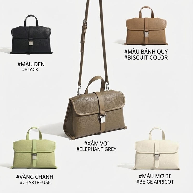 Túi Xách Nữ Da Bò Dáng Tròn Vintage Đeo Vai, Xách Tay Màu Nâu Đỏ, Đen chi tiết 19