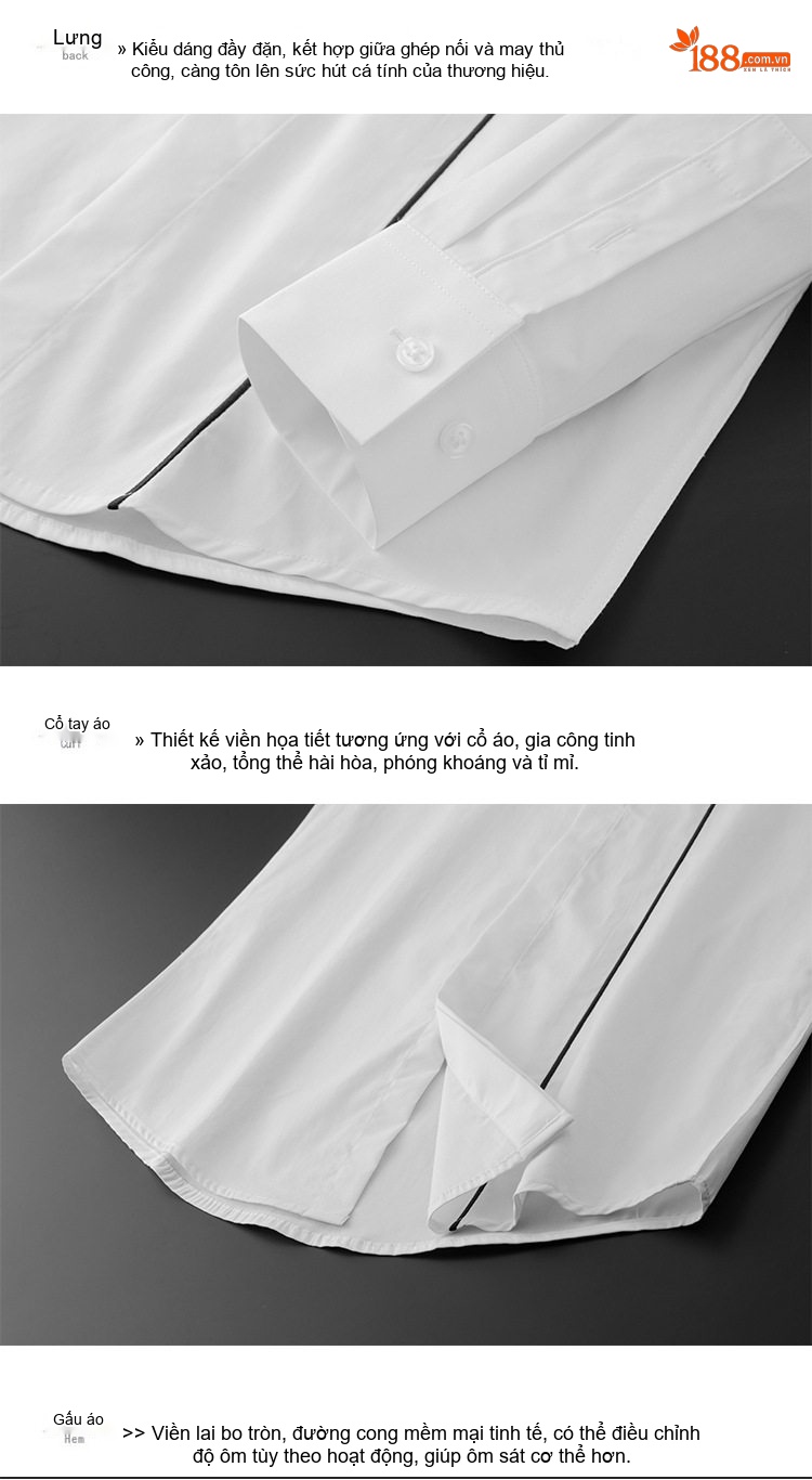 Áo Sơ Mi Nam Tay Dài Cotton Thêu Hoa Thời Trang Màu Đen, Trắng chi tiết 9
