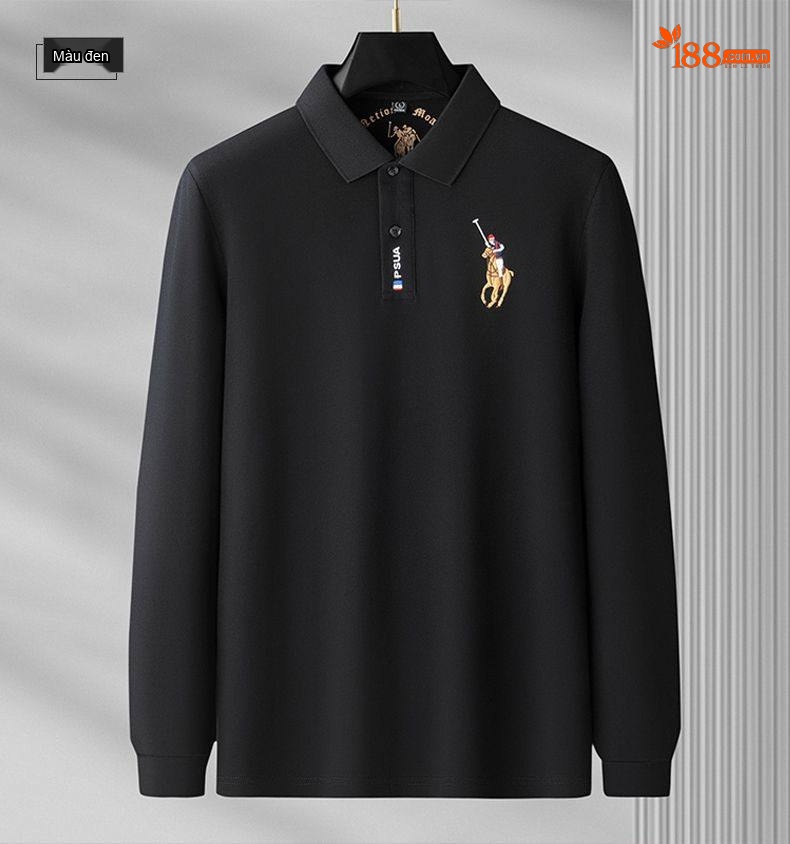 Áo Polo Nam Tay Dài Cotton Cổ Bẻ Phong Cách Doanh Nhân Màu Xanh Lá, Đen, Xanh Dương, Kem... chi tiết 24