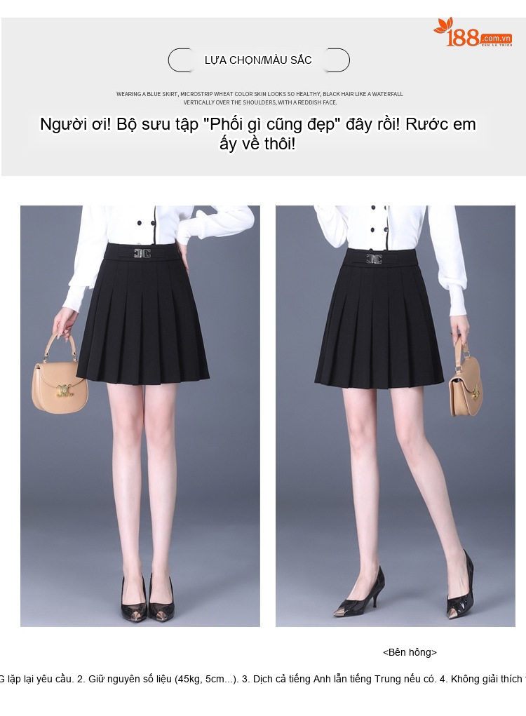 Chân Váy Chữ A Xếp Ly Ngắn Lưng Cao Phong Cách Ulzzang Màu Đen chi tiết 10