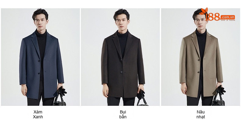 Áo Khoác Dạ Nam 100% Lông Cừu Dáng Dài Vừa Phong Cách Business Màu Xanh Navy, Xám, Nâu, Nâu Đậm... chi tiết 11