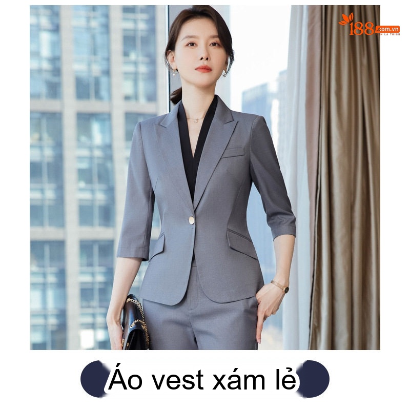 Bộ Vest Công Sở Nữ Tay Lỡ Phong Cách Hàn Quốc Màu Xám, Xanh Dương, Hồng, Nâu