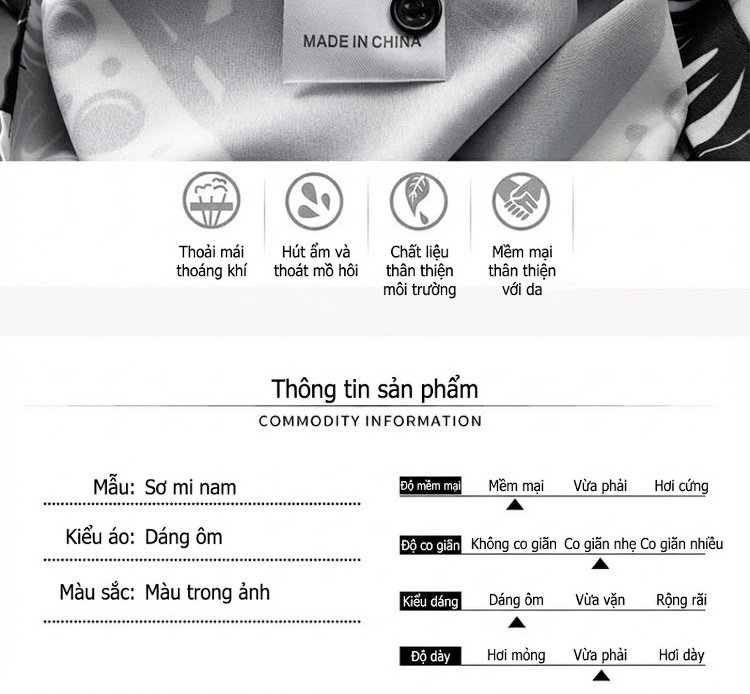 Áo Sơ Mi Nam Tay Dài Họa Tiết Graffiti Hình Học Màu Đen, Trắng chi tiết 5