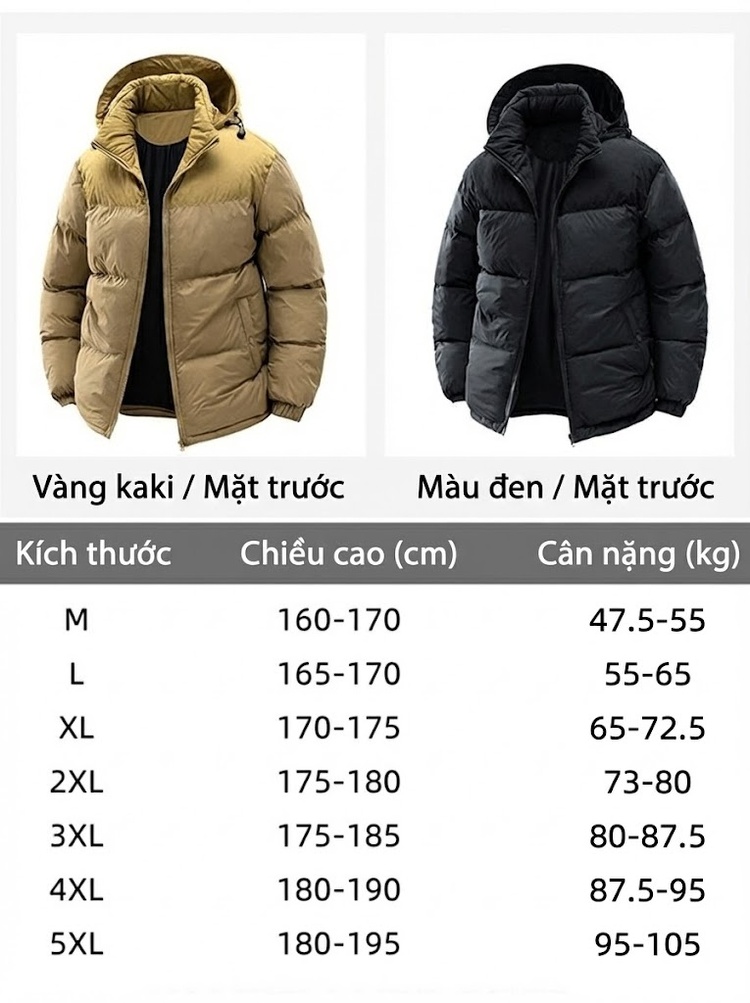 Áo Khoác Cotton Nam Nữ Có Mũ Trùm Đầu Tháo Rời Được Dáng Rộng Lót Dày Màu Vàng, Đen