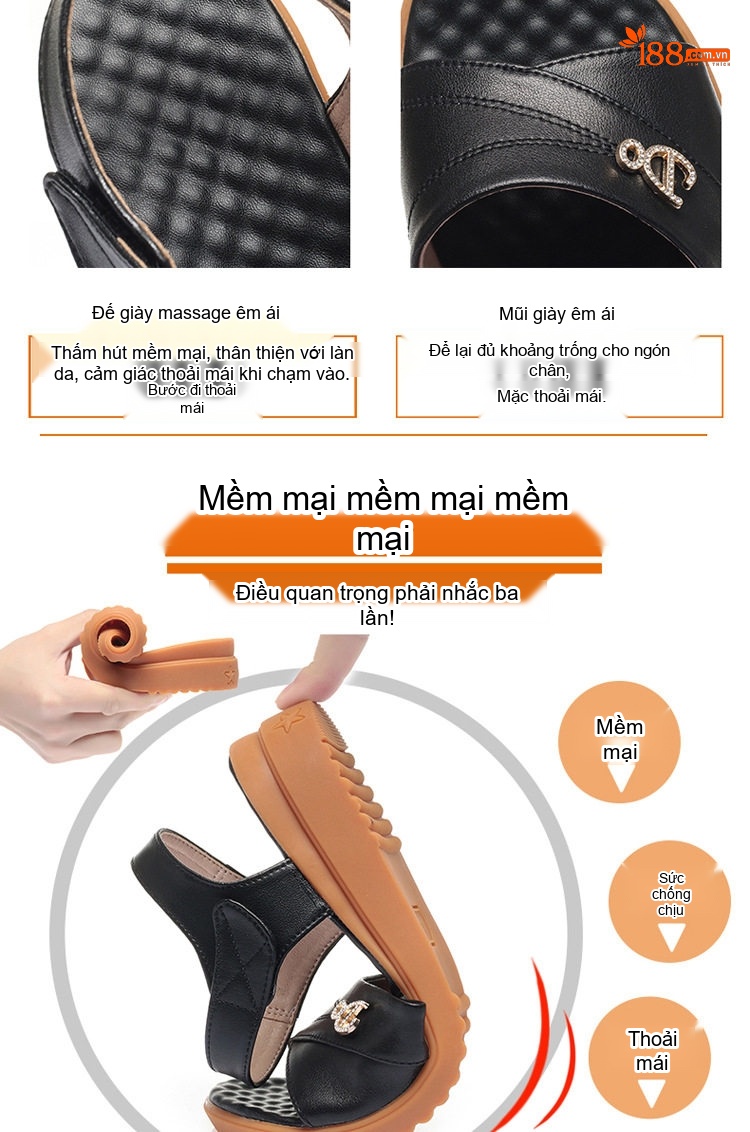 Dép Sandal Nữ Quai Chữ X Da Mềm Đế Cao 3cm - 4cm Màu Kem, Đen, Xám chi tiết 3