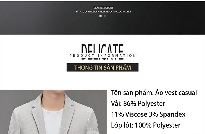 Áo Vest Nam Không Nhăn Phong Cách Công Sở Màu Đen, Nâu, Xám chi tiết 2
