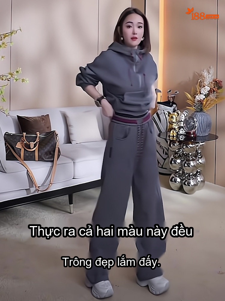 Bộ đồ thể thao nữ dáng rộng áo hoodie quần ống rộng lót lông ấm chi tiết 5