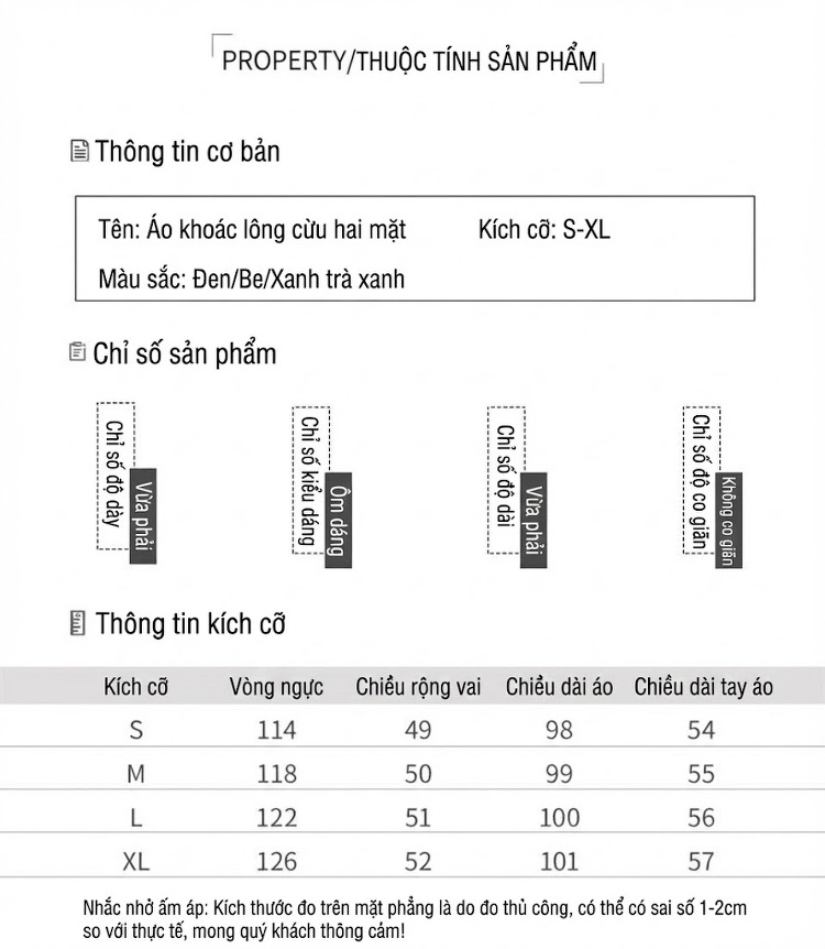 Áo Khoác Dạ Nữ Dáng Dài Vừa Lông Cừu Hai Mặt Khuy Sừng Phong Cách Văn Nghệ Màu Đen, Kem, Xanh chi tiết 10