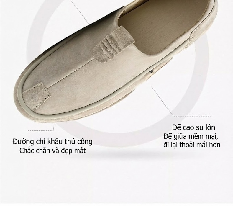 Giày Lười Nam Da Thật Bề Mặt Da Mờ Chiều Cao Đế Khoảng 3cm Màu Xám, Kem chi tiết 6