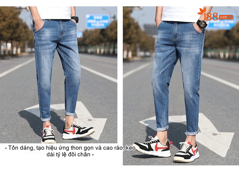Quần Jean Nam Dáng Slim Fit Ống Lửng Phong Cách Casual Màu Xanh chi tiết 22