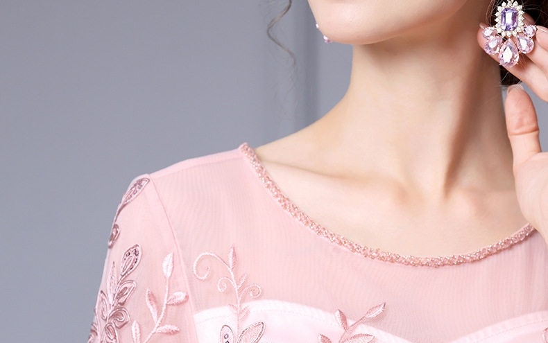 Váy Lưới Nữ Thêu Hoa Cao Cấp Dáng Xòe Màu Hồng chi tiết 24