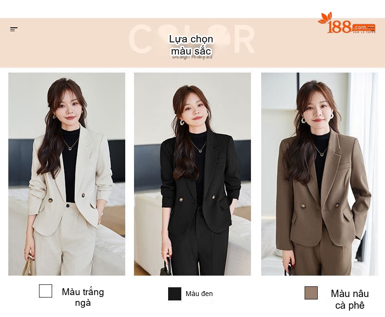Bộ Vest Nữ Áo Blazer Quần Ống Rộng Công Sở Màu Trắng Kem, Đen, Nâu chi tiết 24