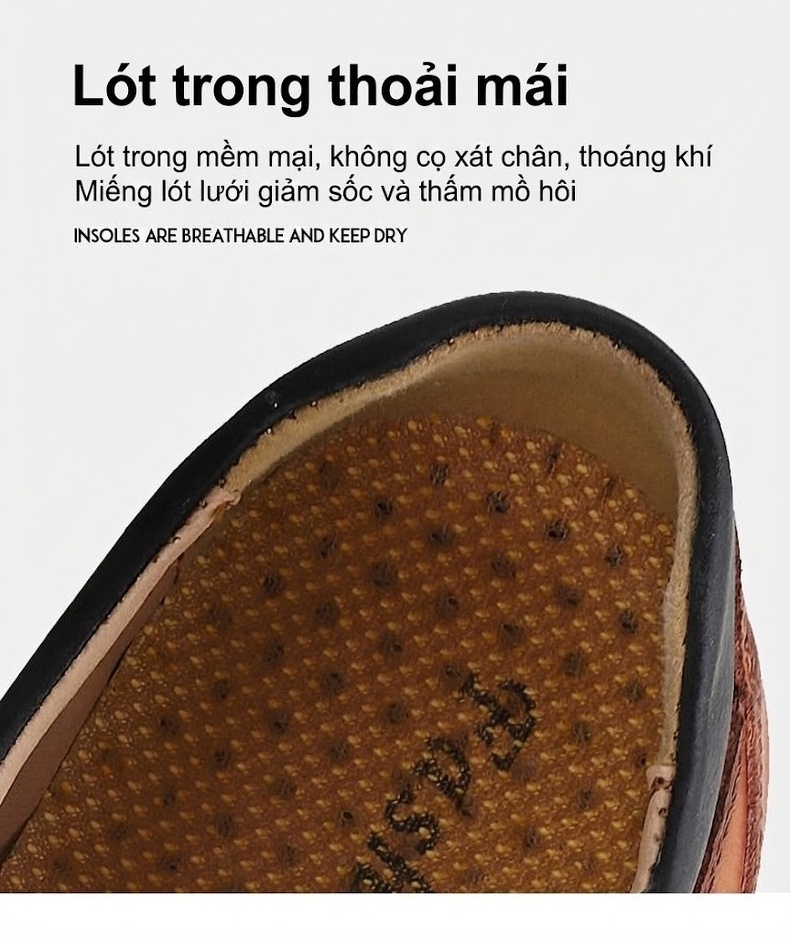 Giày Da Nam Da Thật Mềm Mại Thoải Mái Chiều Cao Đế Khoảng 3cm Màu Nâu, Vàng be, Đen chi tiết 12
