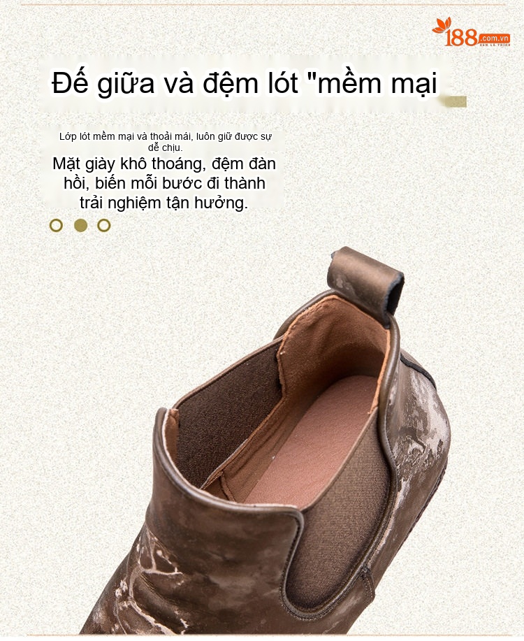 Boot Nữ Cổ Ngắn Vải Lụa Họa Tiết Vintage Chiều Cao Đế Khoảng 1cm Màu Nâu, Đen chi tiết 7