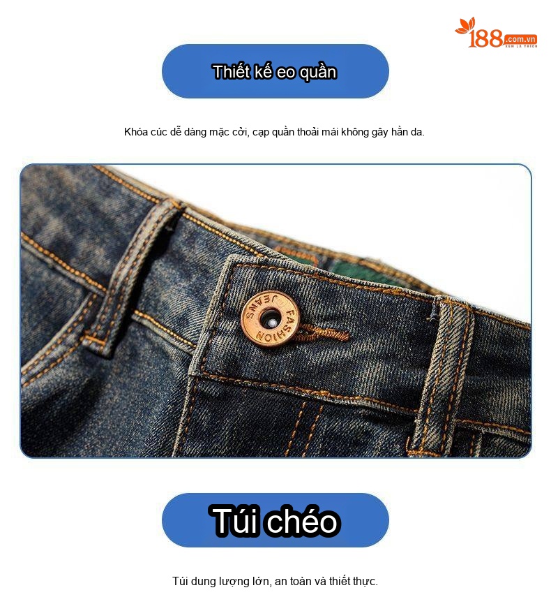 Quần Jean Nam Ống Đứng Co Giãn Phối Màu Xám Xi Măng chi tiết 3