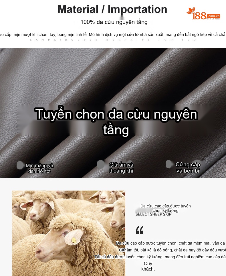 Áo Khoác Da Cừu Nam Cổ Bẻ Lật Khóa Kéo Màu Nâu, Đen chi tiết 2