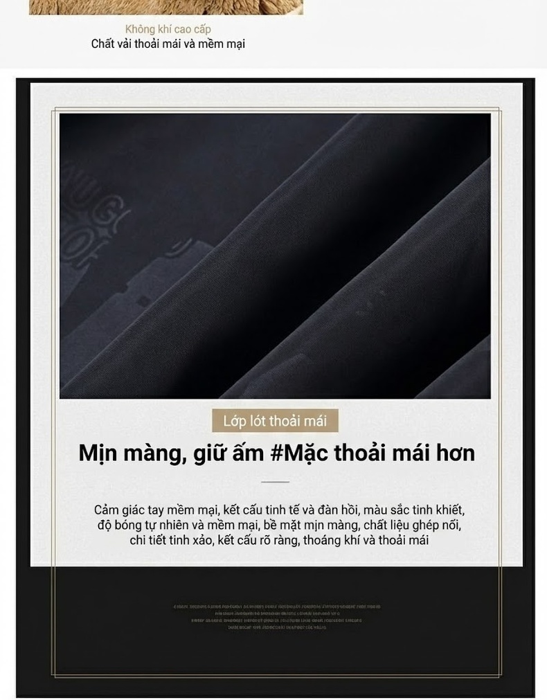 Áo Khoác Da Cừu Nam Cổ Bẻ Lật Khóa Kéo Màu Nâu, Đen chi tiết 3