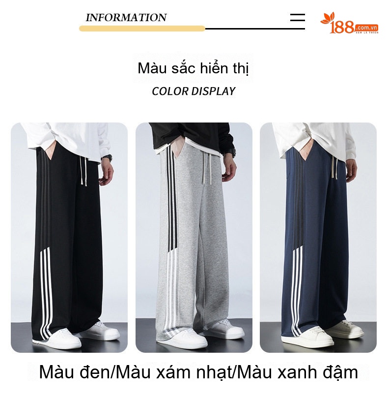 Quần dài ống rộng nam thể thao sọc bên hông phong cách casual chi tiết 10
