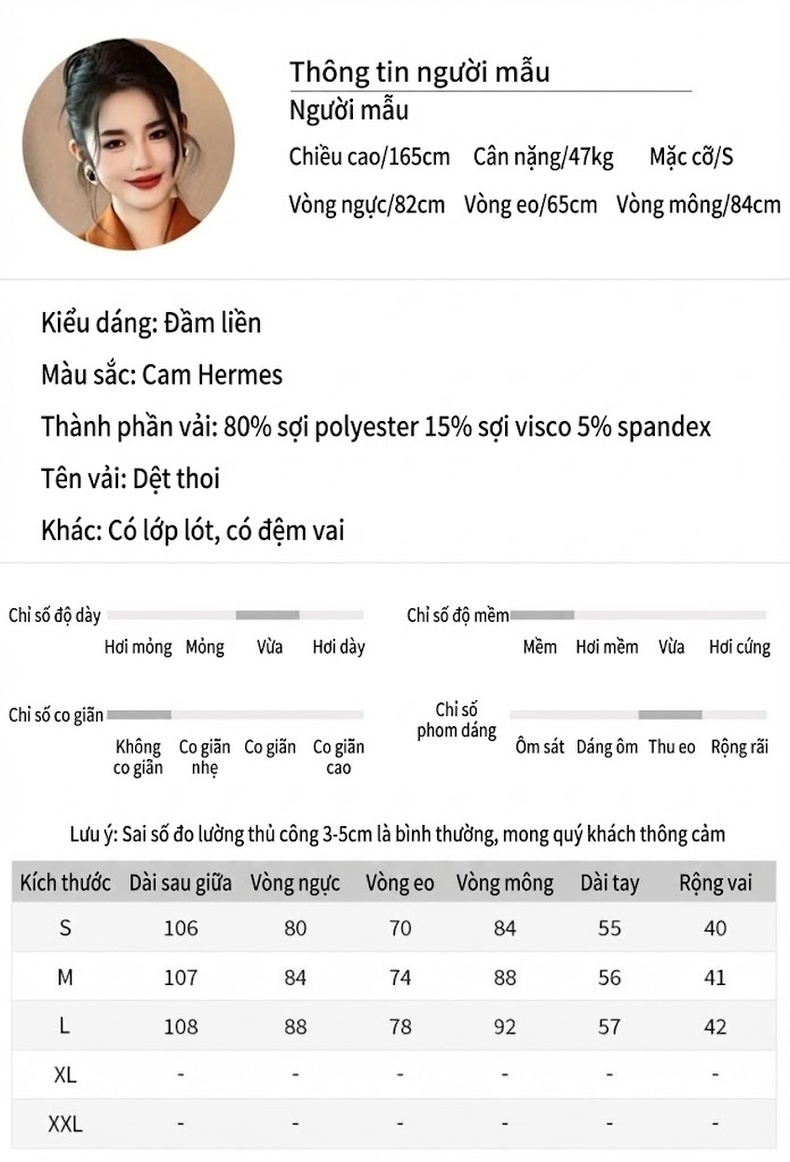 Váy liền thân Nữ Tay Dài Dáng Ôm Hai Hàng Khuy Phong Cách Công Sở Màu Nâu chi tiết 2