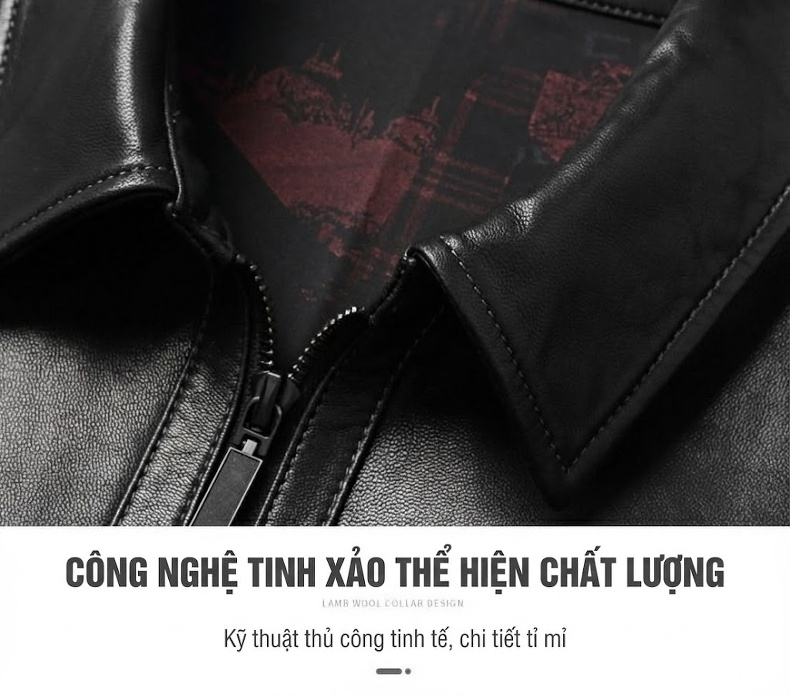Áo Khoác Da Nam Da Thật Cổ Bẻ Dáng Mỏng Màu Đen chi tiết 4