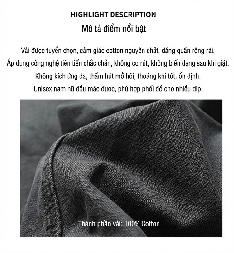 Quần Dài Nam Ống Đứng Túi Hộp Cotton Dáng Rộng Phong Cách Retro Nhật Bản Màu Đen, Xám, Xanh Navy chi tiết 3