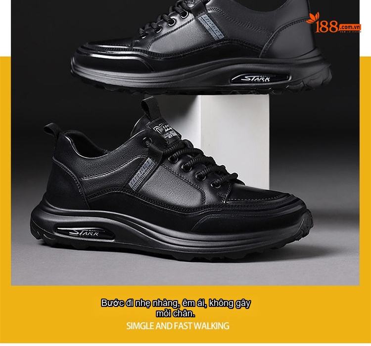 Giày Thể Thao Nam Da Bò Kiểu Dáng Casual Chiều Cao Đế Khoảng 4cm Màu Nâu, Đen chi tiết 6